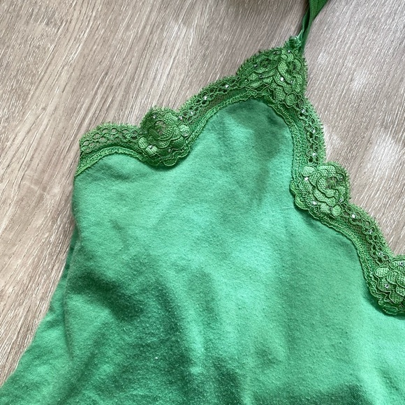 Vintage y2k American Eagle Green Sparkly Lace Trim Camisole Fairycore - Picture 3 of 9